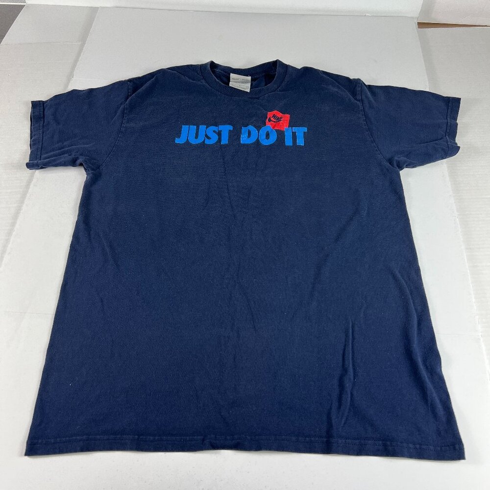 VTG Nike Just Do It Shirt Fits Medium Blue Faded Logo Short Sleeve Tee Tag L